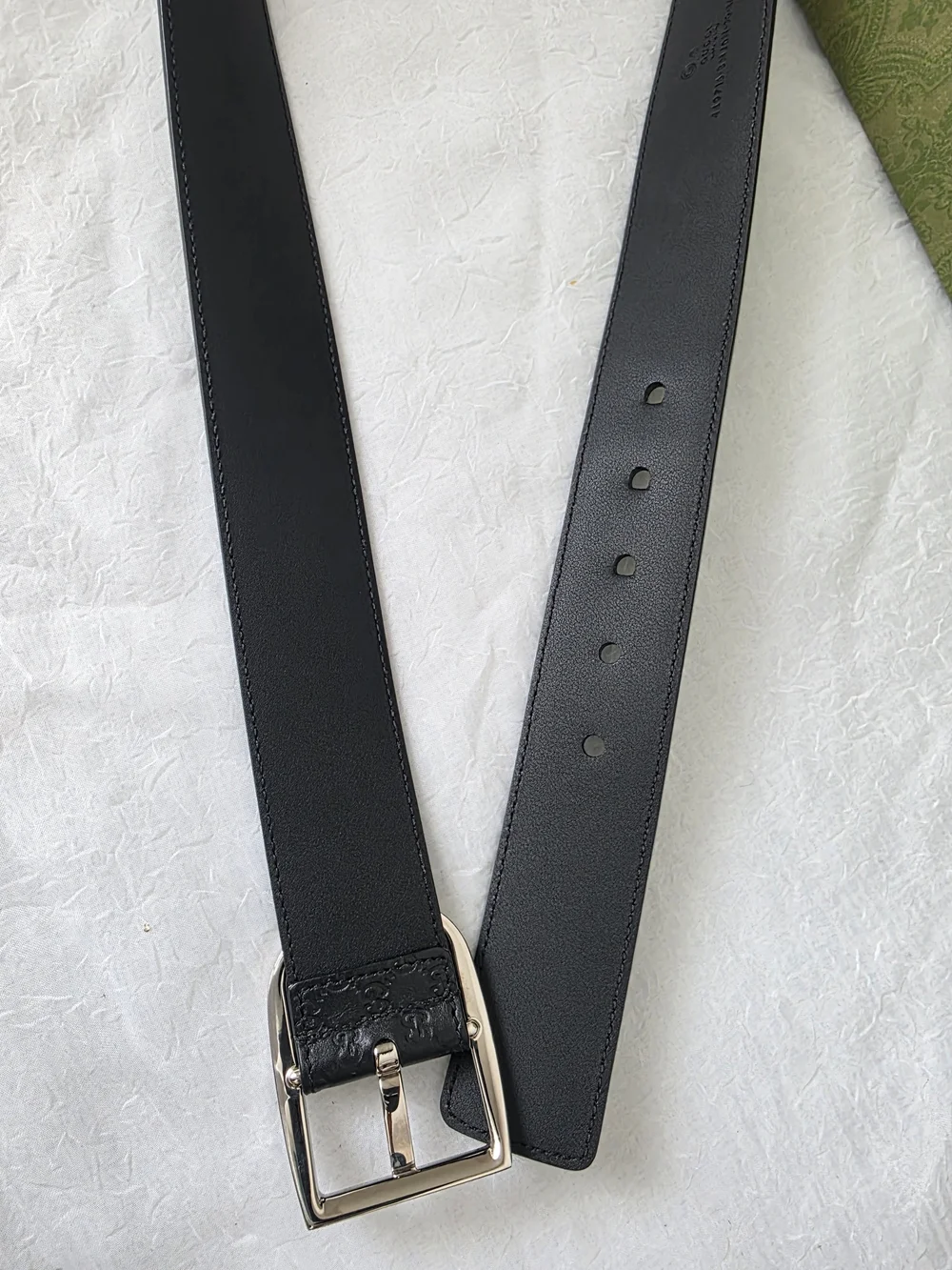 Auth Gucci Guccissima Men Black Leather Belt with Silver Buckle